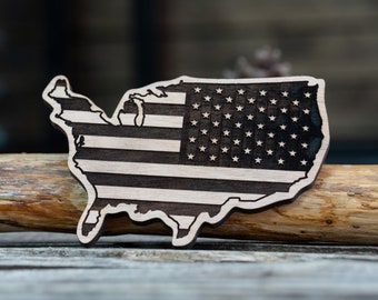 USA Map Flag Wooden Stamp for leather crafting | 12cm x 8cm or 4,7” x 3,1”