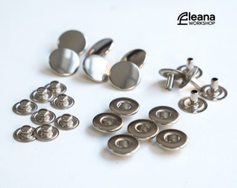 Set 25pcs Snap Buttons 12,5mm and 15,5mm Nickel and Bronze For Leather Crafting