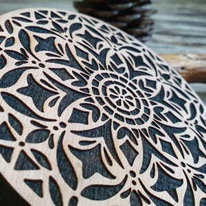 Mosaic Design Round Wooden Stamp for leather crafting 11 cm diameter or 4,3 x 4,3 image 2