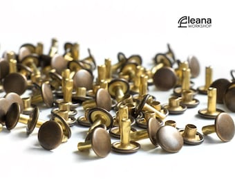 9 mm Doppelwurfmutter Nieten | Nickel und Bronze Nieten für Leder Handwerk