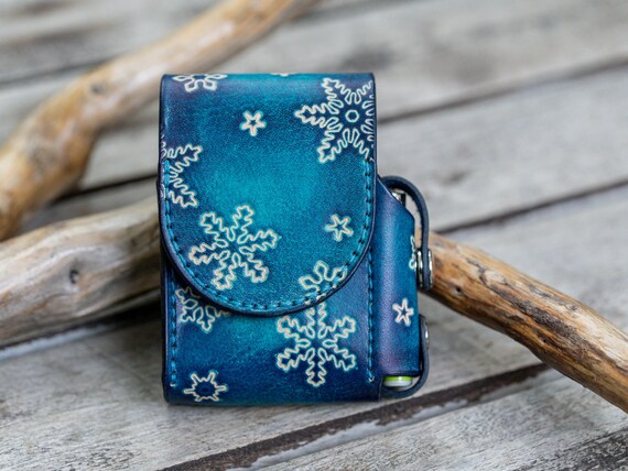Winter Blue Leather Cigarette Case With Snowflakes Design