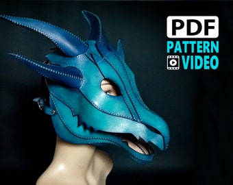 PDF Leather Dragon Mask Pattern, Cosplay Dragon Head Pattern, Full Head Mask Pattern