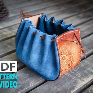 Patrón de cuero PDF para bolsa de dados grande / Patrón de bolsa con cordón / Video Tutorial