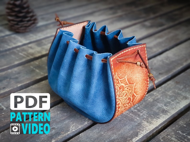 PDF leather Pattern for Large Dice Pouch/ Drawstring Pouch Pattern / Video Tutorial image 1