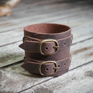 Brown Unisex Leather Cuff Bracelet Handmade Leather Wrist Cuff image 1