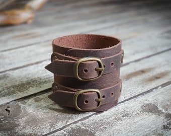 Brown Unisex Leather Cuff Bracelet | Handmade Leather Wrist Cuff