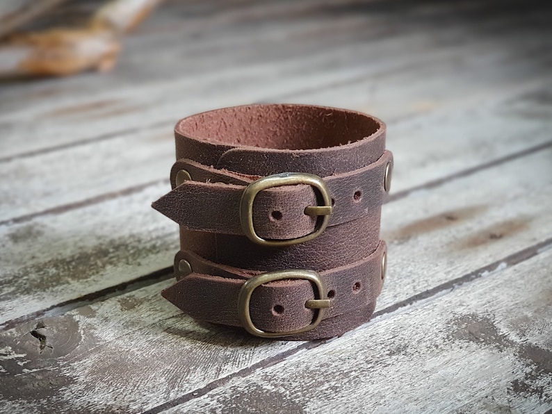Brown Unisex Leather Cuff Bracelet Handmade Leather Wrist Cuff image 1