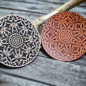 Mosaic Design Round Wooden Stamp for leather crafting 11 cm diameter or 4,3 x 4,3 image 1