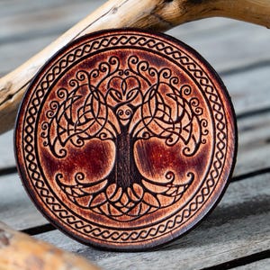 Runder Aufnäher aus Leder mit Baum des Lebens | 9cm