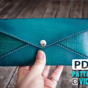 Patrón de cuero PDF. Patrón de billetera de sobre largo y video "cómo hacerlo"