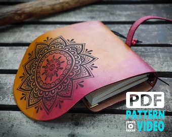Leren A6-lederen omslag mandala-notitieboek, pdf-leerpatroon