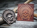 Indian Skull Wooden Stamp for leather crafting | Dimensions 9cm x 8cm or 3,5” x 3,1” product logo