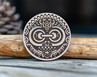 Maori Mask Design Round Wooden Stamp For Leather Crafting | Leather Emboss Tool