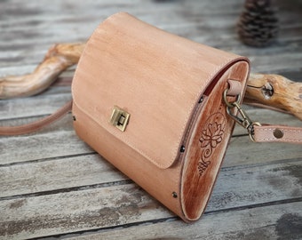 Wood and Leather Beige Bag | Handmade Leather Handbag With Wooden Sides