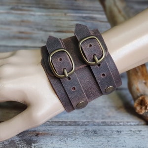 Brown Unisex Leather Cuff Bracelet Handmade Leather Wrist Cuff image 2