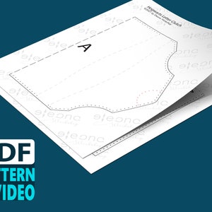 May include: A printable PDF pattern for a Hogwarts Letter Clutch. The pattern includes a video tutorial. The pattern is printed on white paper and folded in half.