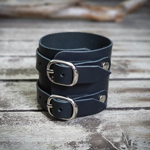 Black Unisex Leather Cuff Bracelet | Handmade Leather Wrist Cuff