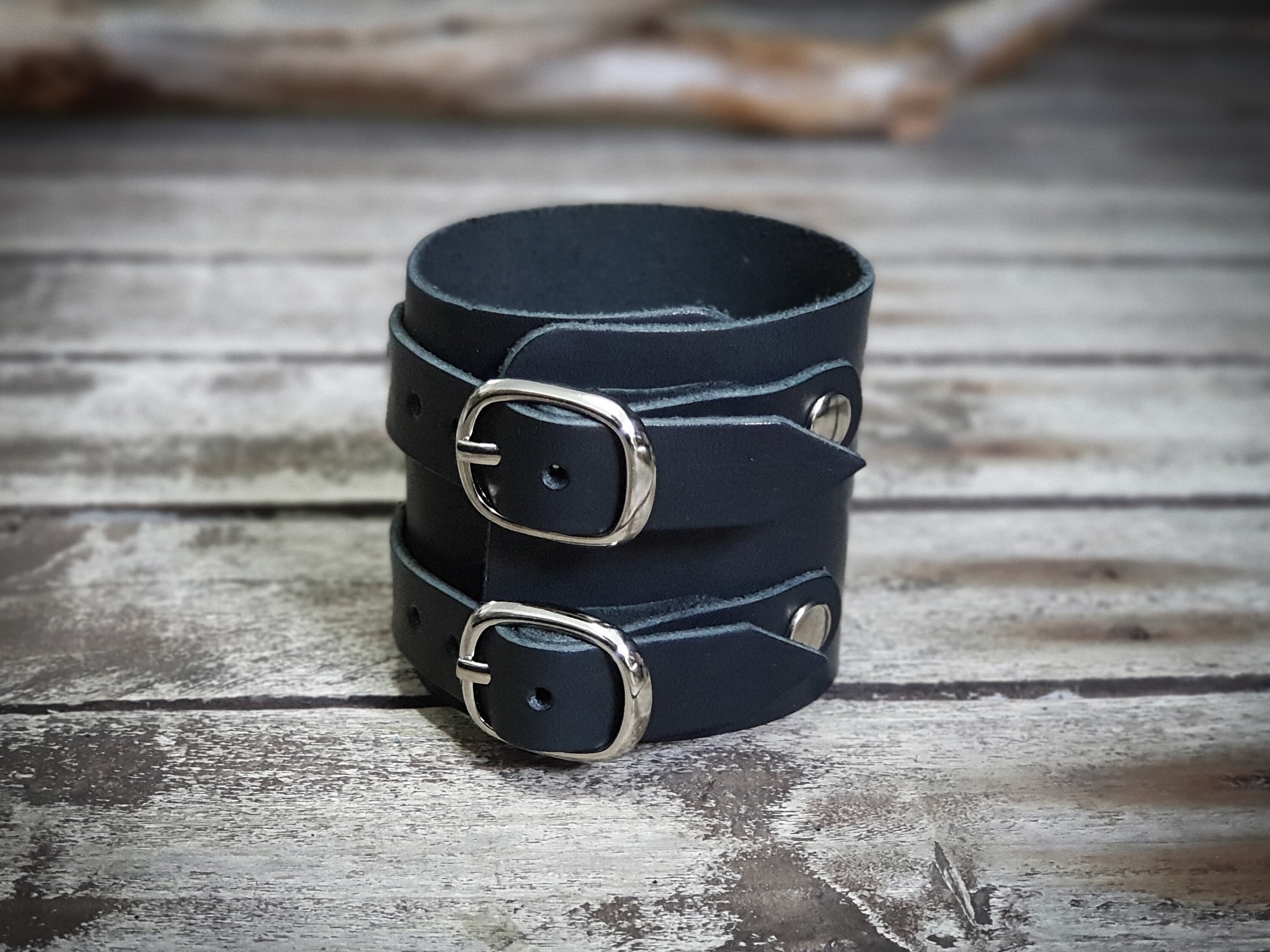 Black Unisex Leather Cuff Bracelet Handmade Leather Wrist Cuff