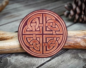 Leather Round Patch Celtic Knot Design | 9 cm