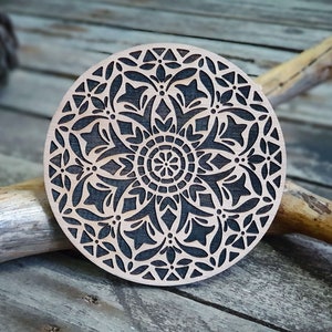 Mosaic Design Round Wooden Stamp for leather crafting 11 cm diameter or 4,3 x 4,3 image 3