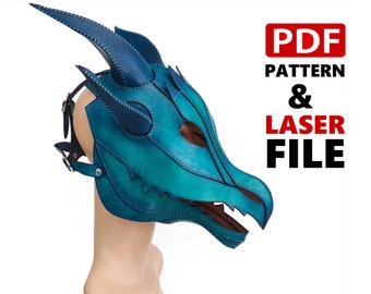Laser Cut Leather Dragon Mask Pattern, SVG and PDF Leather Pattern, Cosplay Dragon Head Pattern, Full Head Mask Pattern