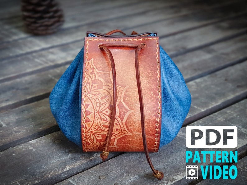 PDF leather Pattern for Large Dice Pouch/ Drawstring Pouch Pattern / Video Tutorial image 4