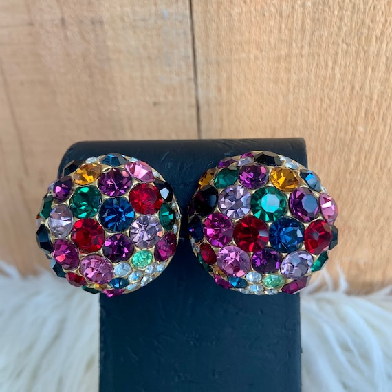 1980s Huge designer crystal button statement earri