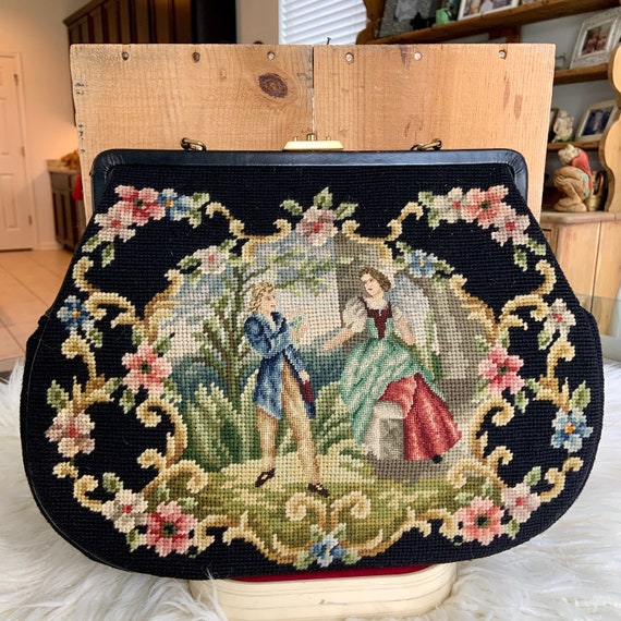 Large Fairytale needlepoint black purse with fabul