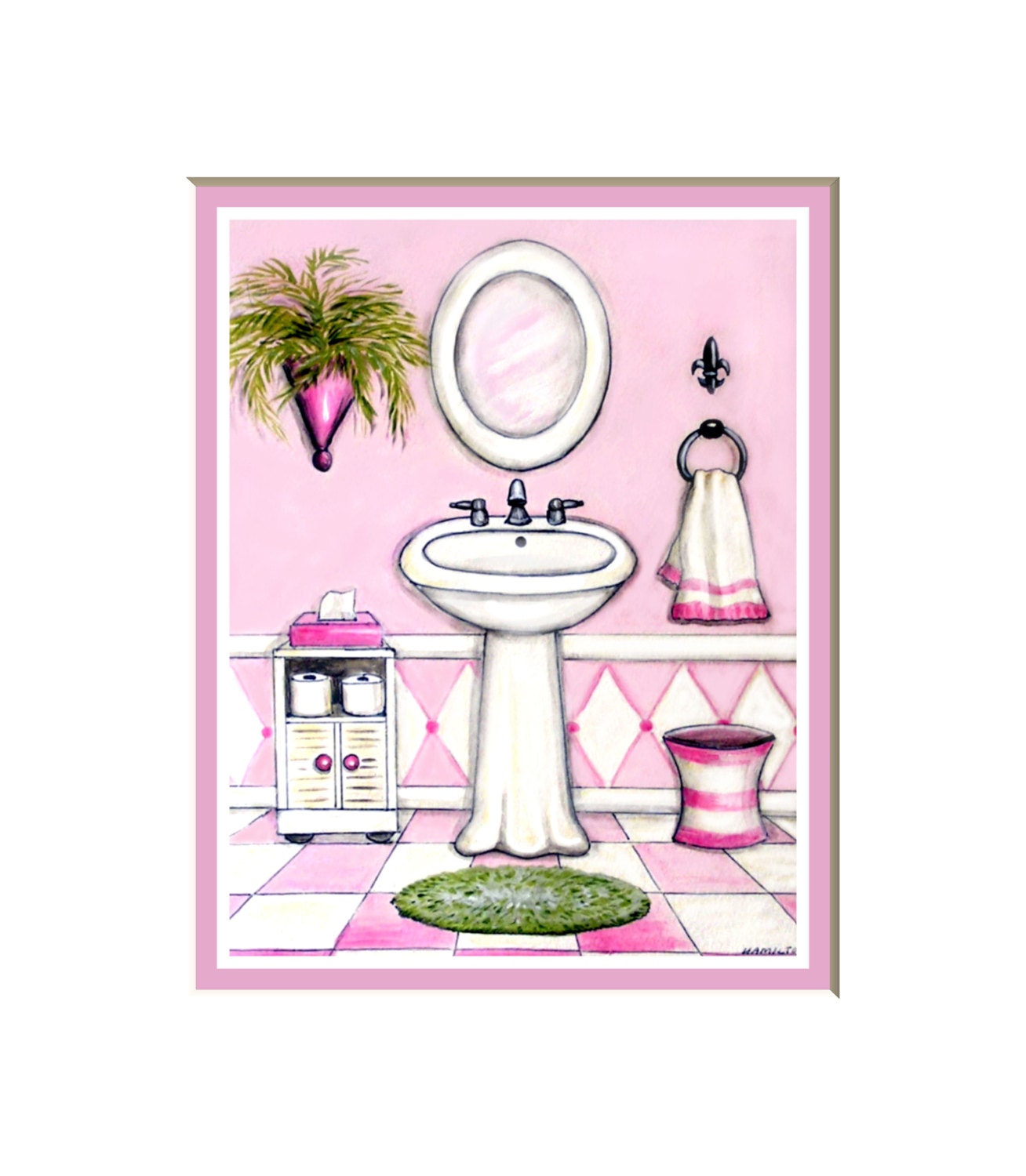 Pink and White Bath art print bath decor for girls feminine Etsy