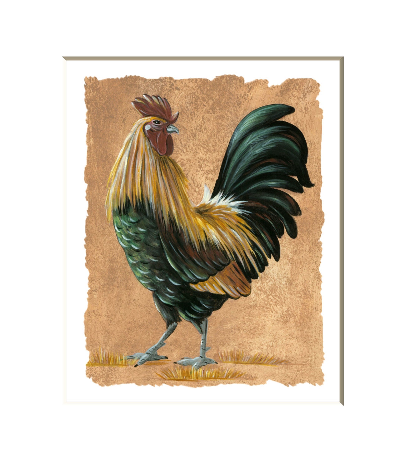 Rustic Rooster art print rooster kitchen art rooster art Etsy