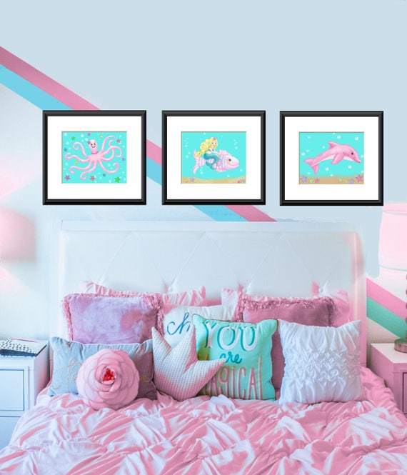Mermaid Art Print Girl S Under The Sea Room Decor Bathroom Ocean Art Girl Mermaid Nursery Beach Art Mermaid Pictures 8x10 Print