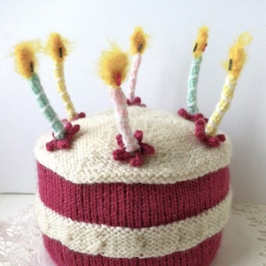 PDF download - Birthday Cake with Lit Candles Knitting Pattern novelty knit