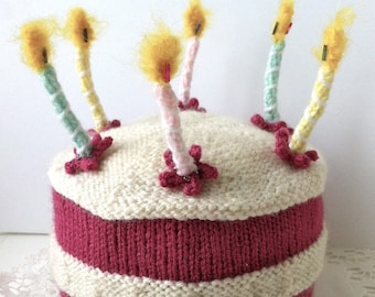 Pattern - Birthday Cake with Lit Candles Knitting Pattern - Printed A5