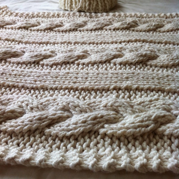 PDF download - Giant Cable Knit Blanket or Throw Knitting Pattern