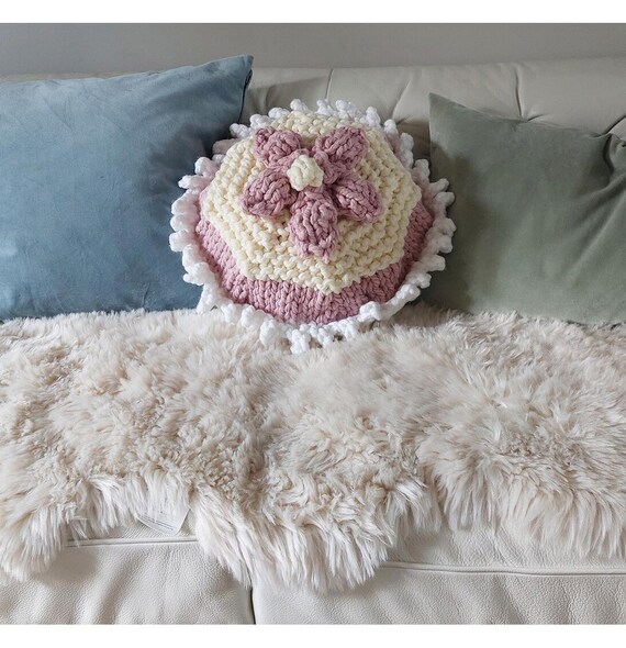 PDF download - Flower Cupcake Cushion Knitting Pattern