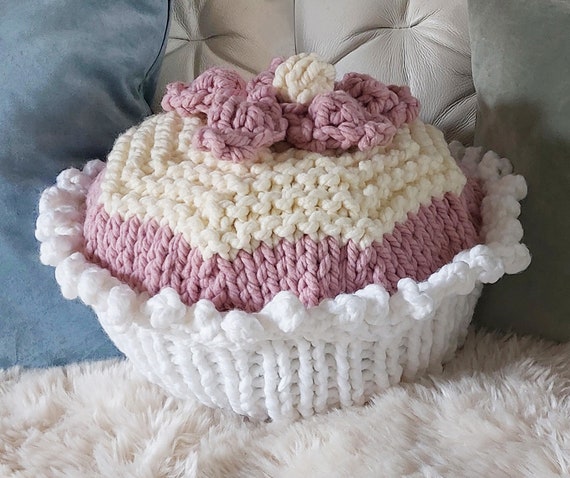 Pattern - Flower Cupcake Cushion Knitting Pattern