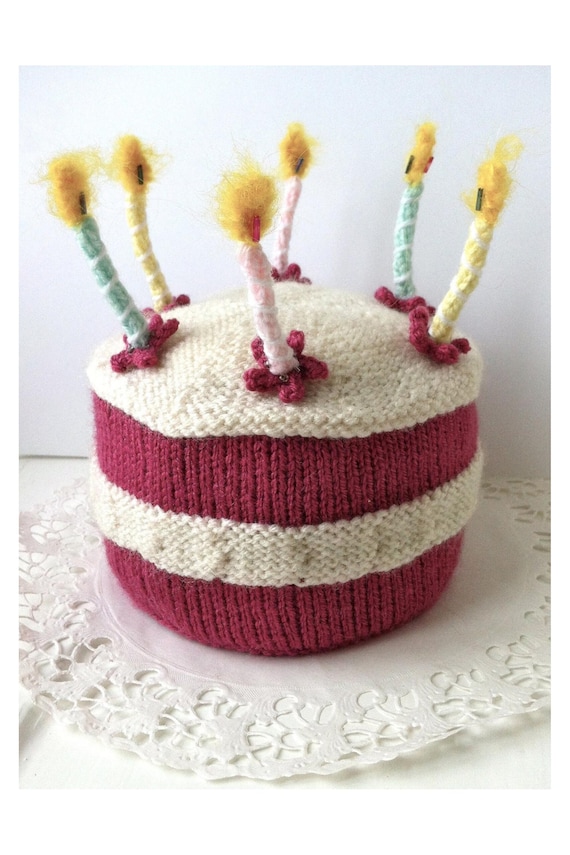 Pattern - Birthday Cake with Lit Candles Knitting Pattern - Printed A5