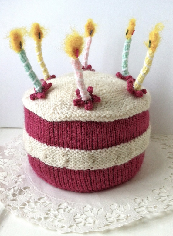 PDF download - Birthday Cake with Lit Candles Knitting Pattern