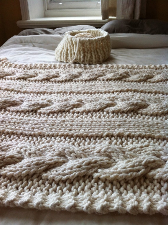 PDF download - Giant Cable Knit Blanket or Throw Knitting Pattern