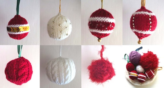Pattern - Baubles and Fluffy Balls Christmas Knitting Pattern novelty knit - Printed A5