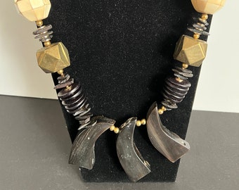 Horn, Coconut & Brass Statement Necklace: Gerda Lynggaard Monies Style