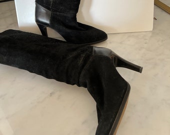 Vintage Black Suede High heel Leather boots 1980 Rosita Brand Canada 9.5