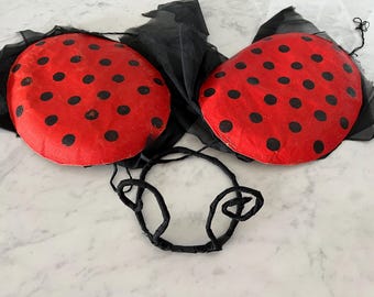 Vintage 1950s Ladybug Costume - Handmade Children's Halloween Wings and Antennae