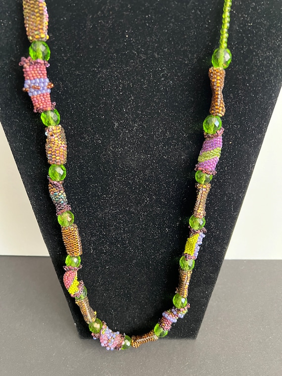 BEADED Multicolor Necklace, green, chartreuse, pu… - image 3