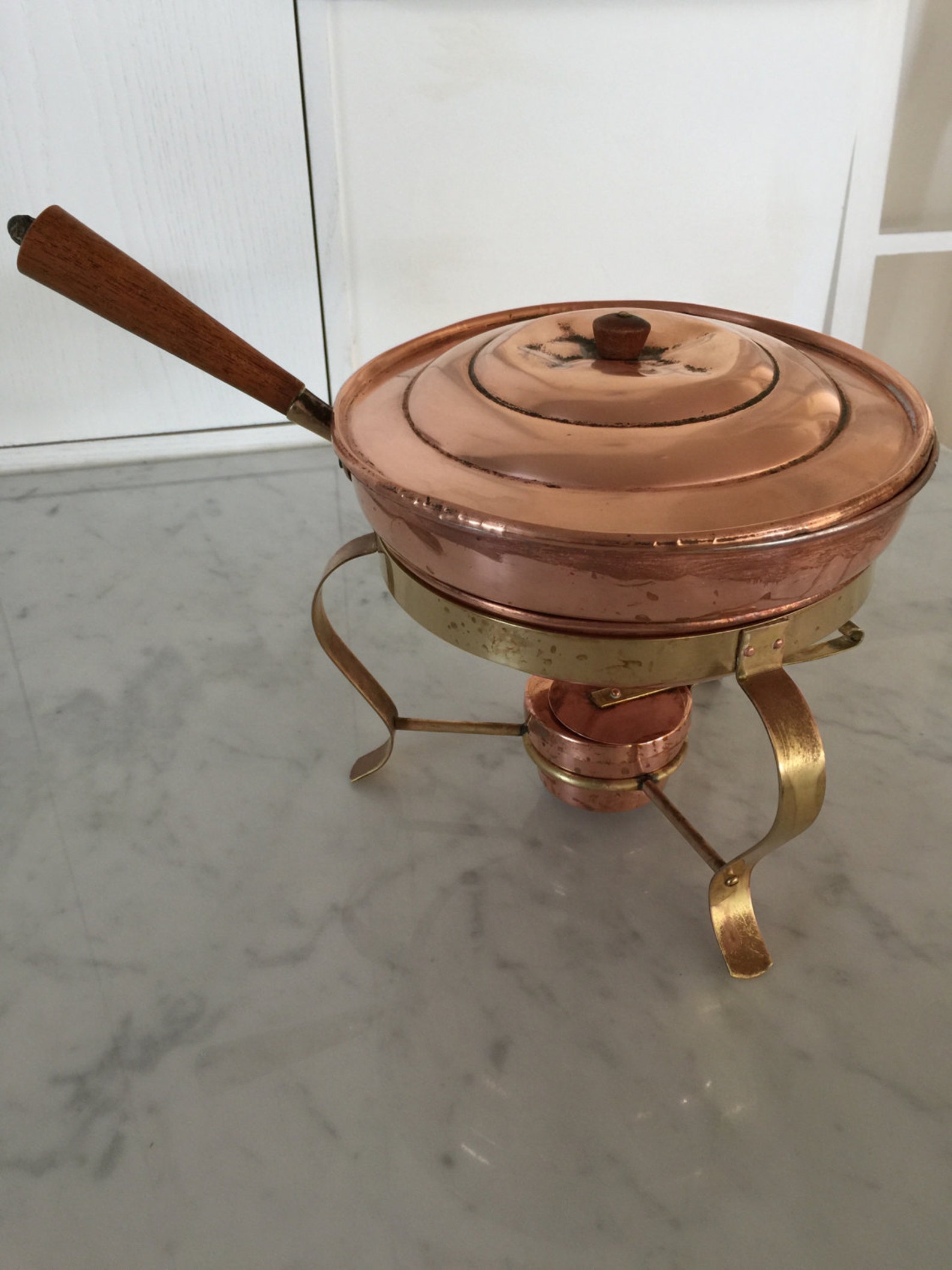 Vintage Copper Chafing Dish Double Pan With Lid on Brass Stand Etsy