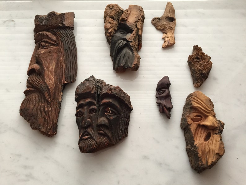 Hand Carved Bark and Cork Faces Wood Spirits by Polish and Etsy