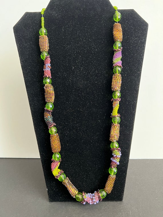 BEADED Multicolor Necklace, green, chartreuse, pu… - image 8