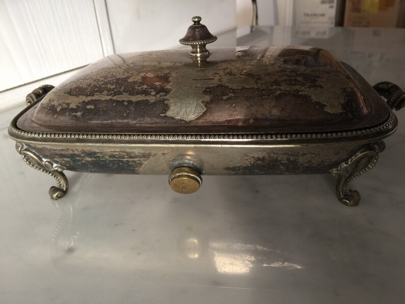 Silver Plate Elkington & Co. Chafing Dish Double Food Warming Stand Buffet Heated Serving Tray