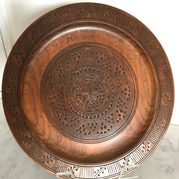 Polish Folk Art highlander Carved 12" Linwood Plate intricate chip carved pattern by Podhale Gorale