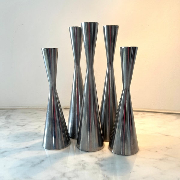 MCM style stainless Danish modern candle holders IKEA Reproductions from 1995 Group of five for one price